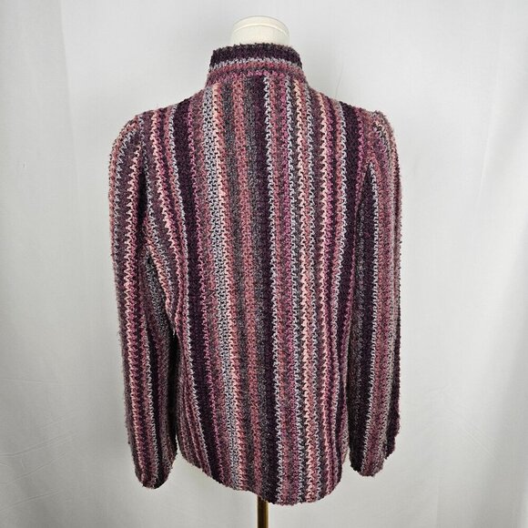 D.K. Gold By Donnkenny Striped Knit Jacket Size 8 Purple Mohair Lambswool 80's - Picture 3 of 9